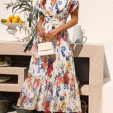 Radka — Multicolour Floral V-Neck Midi Dress with Flutter Sleeves