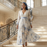 Christabel — Pleated Floral Wrap Dress with Contrast Waist