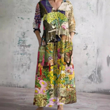 Ulrike — Yellow Bouquet Print V-Neck Maxi Dress