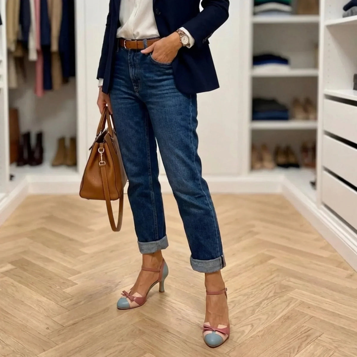 Nuria — Vintage Colour-Block Ankle-Strap Pumps with Bow