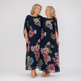 Anselma — Midnight Floral Maxi Dress with Cape Sleeves