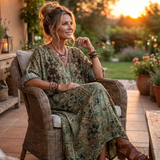 Cadella — Olive Embroidered Button-Front Relaxed Midi Dress with Pockets