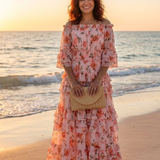 Cynwen — Peach Floral Off-Shoulder Tiered Maxi Dress with Ruffle Hem
