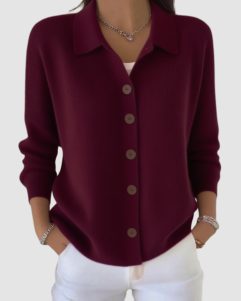 Riah — Button-Up Knit Cardigan (Wine Red)