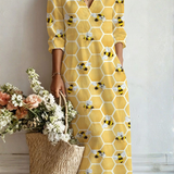 Bexley — Yellow Honeycomb-Print V-Neck Boho Maxi Dress