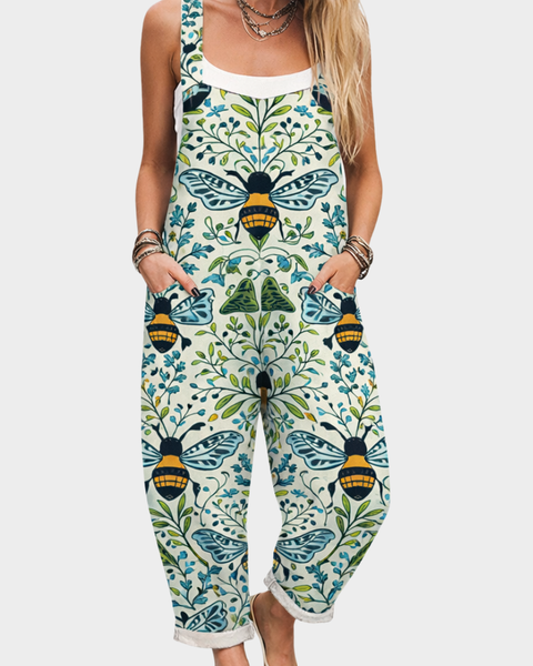 Remy — Bee and Butterfly Print Overalls