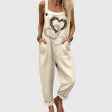 Nellie — Cream Heart Print Overalls