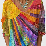 Babette — Rainbow Sunburst Patchwork V-Neck Top