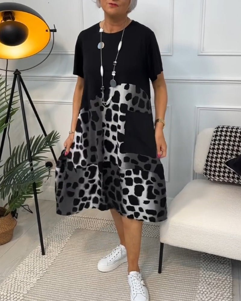 Sigrid — Colour-Block Leopard-Print Midi Dress with Pockets
