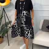 Sigrid — Colour-Block Leopard-Print Midi Dress with Pockets