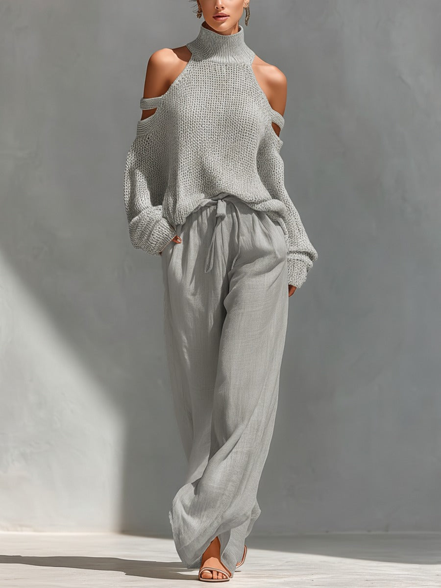 Aubrietta — Cold-Shoulder Top and Wide-Leg Trouser Set