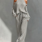 Aubrietta — Cold-Shoulder Top and Wide-Leg Trouser Set