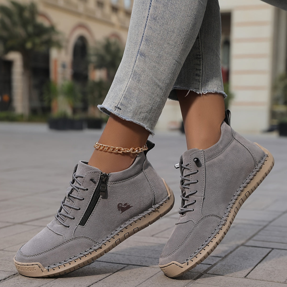 Hallie — Side-Zip Stitched Comfort Sneakers