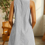 Lindiwe — Striped Sleeveless Dress with Button Straps and Pockets