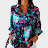 Zoe — Blusa Folhagem Azul-Turquesa