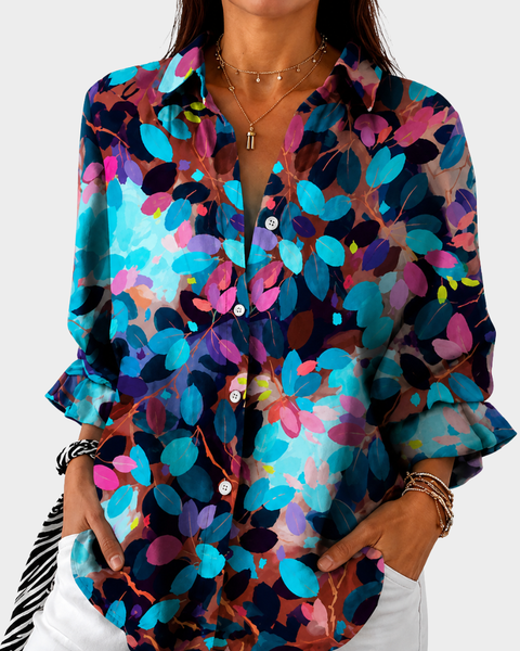 Zoe — Blusa Folhagem Azul-Turquesa