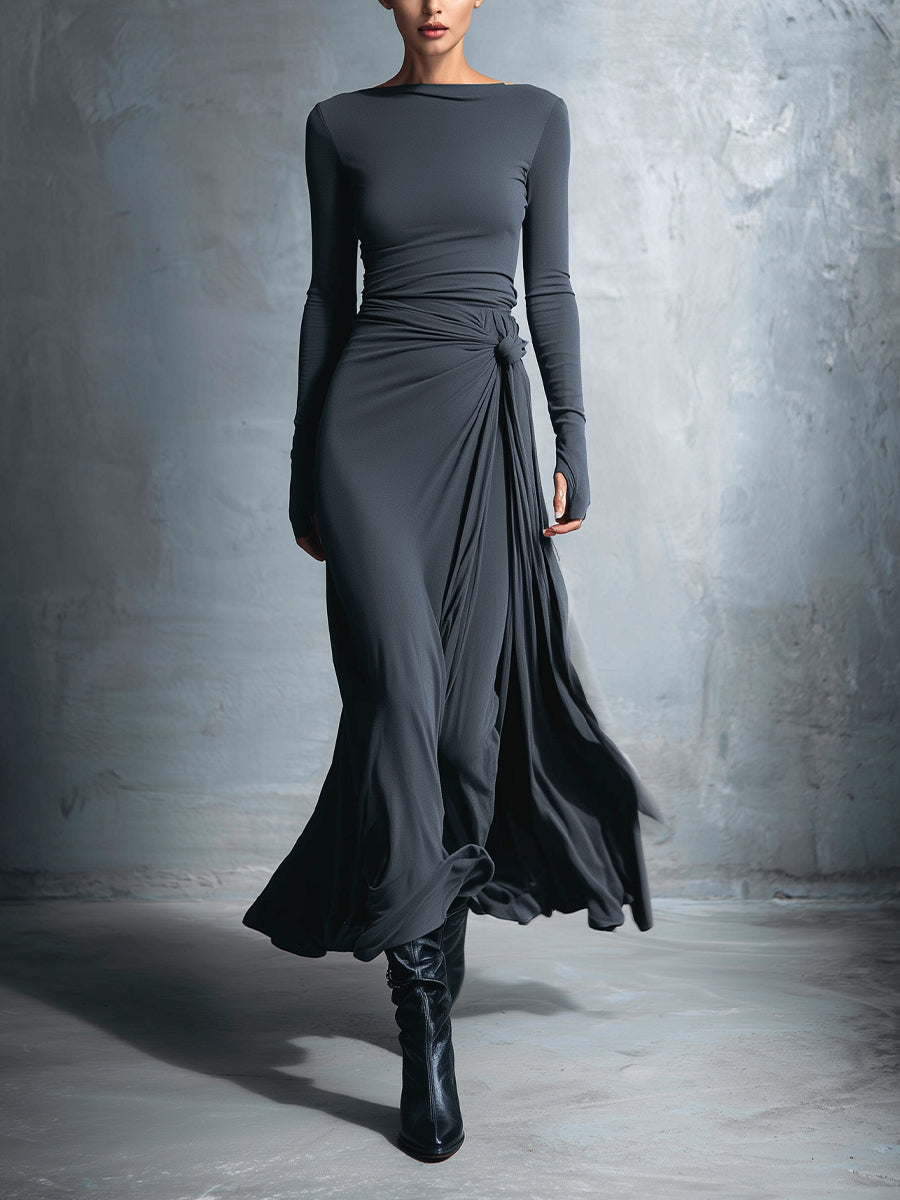 Naiara Maxi Dress with Side Knot - Gray