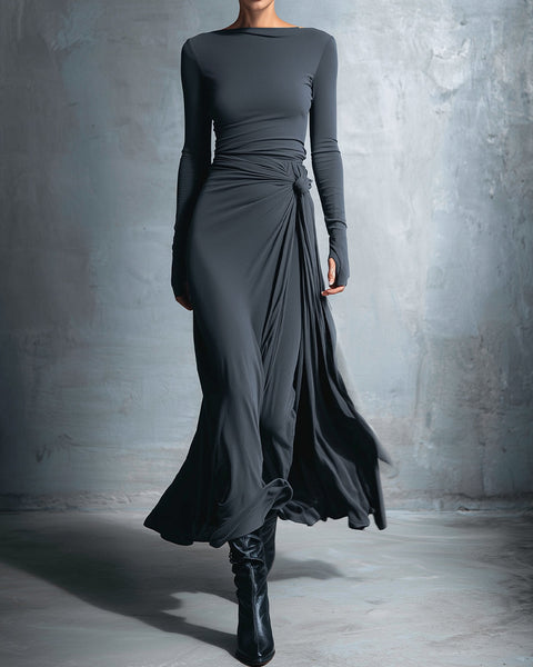 Naiara Maxi Dress with Side Knot - Gray