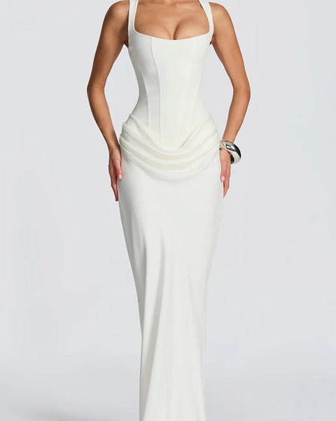 Leonor Square Neck Maxi Dress - White