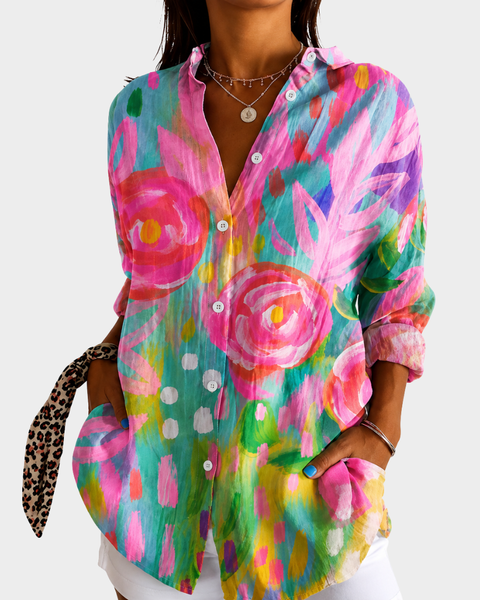 Olívia — Blusa Rosas Aquareladas Pink