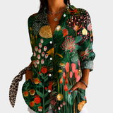 Yara — Blusa Verde-Escuro com Flores do Campo