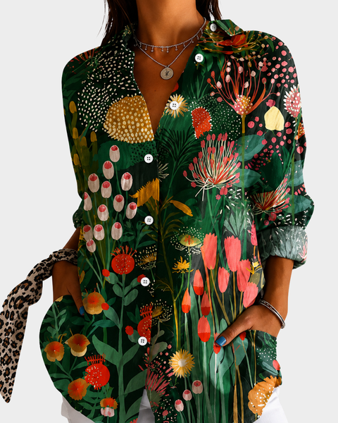Yara — Blusa Verde-Escuro com Flores do Campo