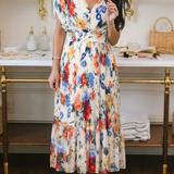 Radka — Multicolour Floral V-Neck Midi Dress with Flutter Sleeves