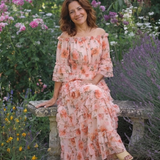 Cynwen — Peach Floral Off-Shoulder Tiered Maxi Dress with Ruffle Hem