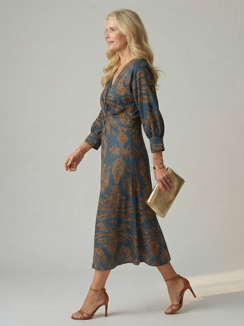 Cordelia — Twist-Front Wrap Midi Dress