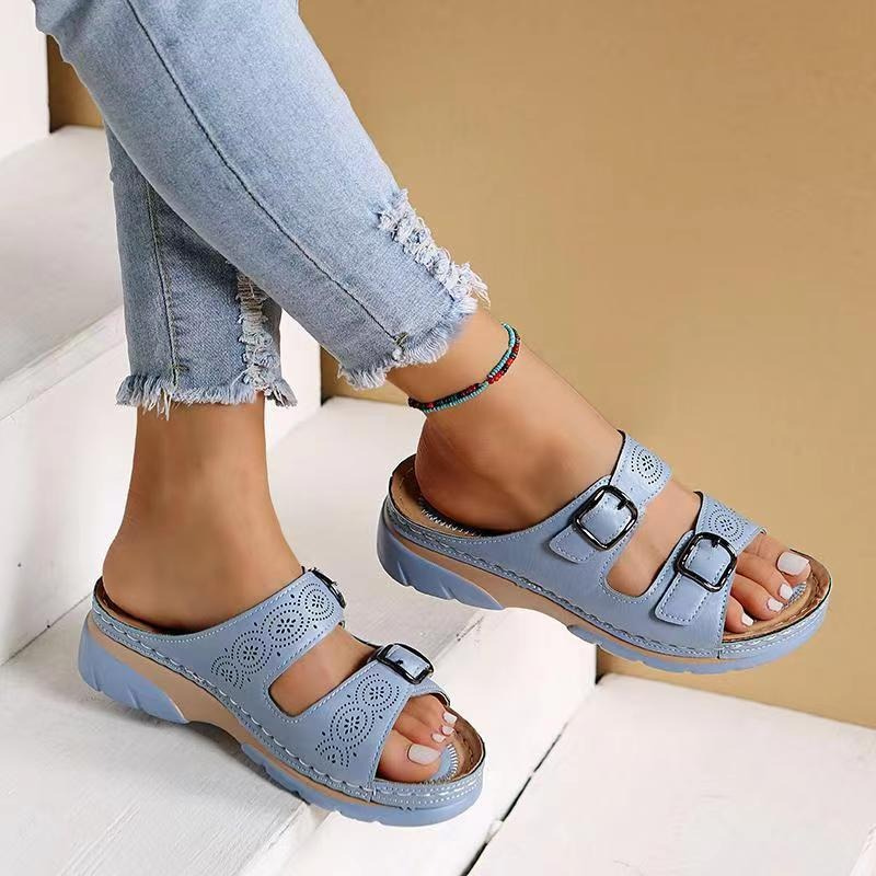 Irene — Double-Buckle Cork-Footbed Slides