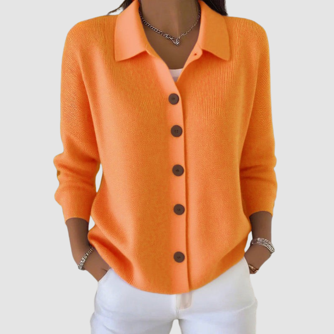 Riah — Button-Up Knit Cardigan (Orange)