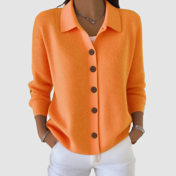 Riah — Button-Up Knit Cardigan (Orange)