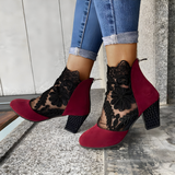 Wafa — Orthopaedic Lace-Panel Block-Heel Ankle Boots with Back Zip