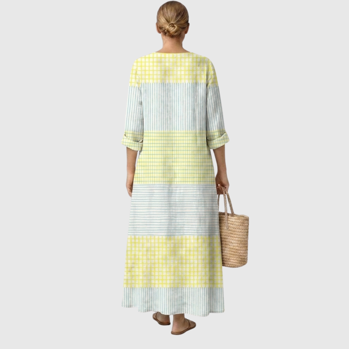 Dena — Pastel Yellow Stripe V-Neck Boho Maxi Dress