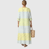 Dena — Pastel Yellow Stripe V-Neck Boho Maxi Dress