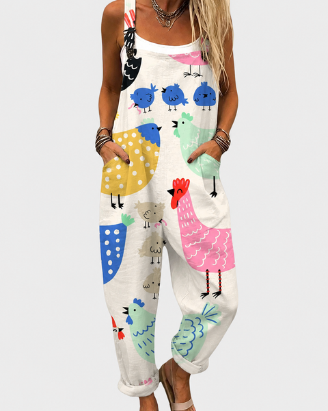 Heidi — Quirky Bird Print Overalls