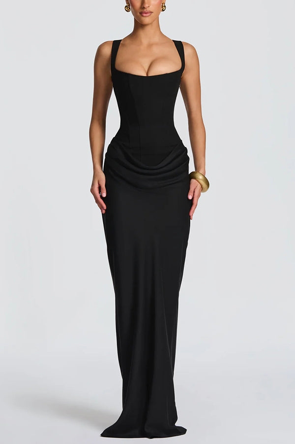 Leonor Square Neck Maxi Dress - Black
