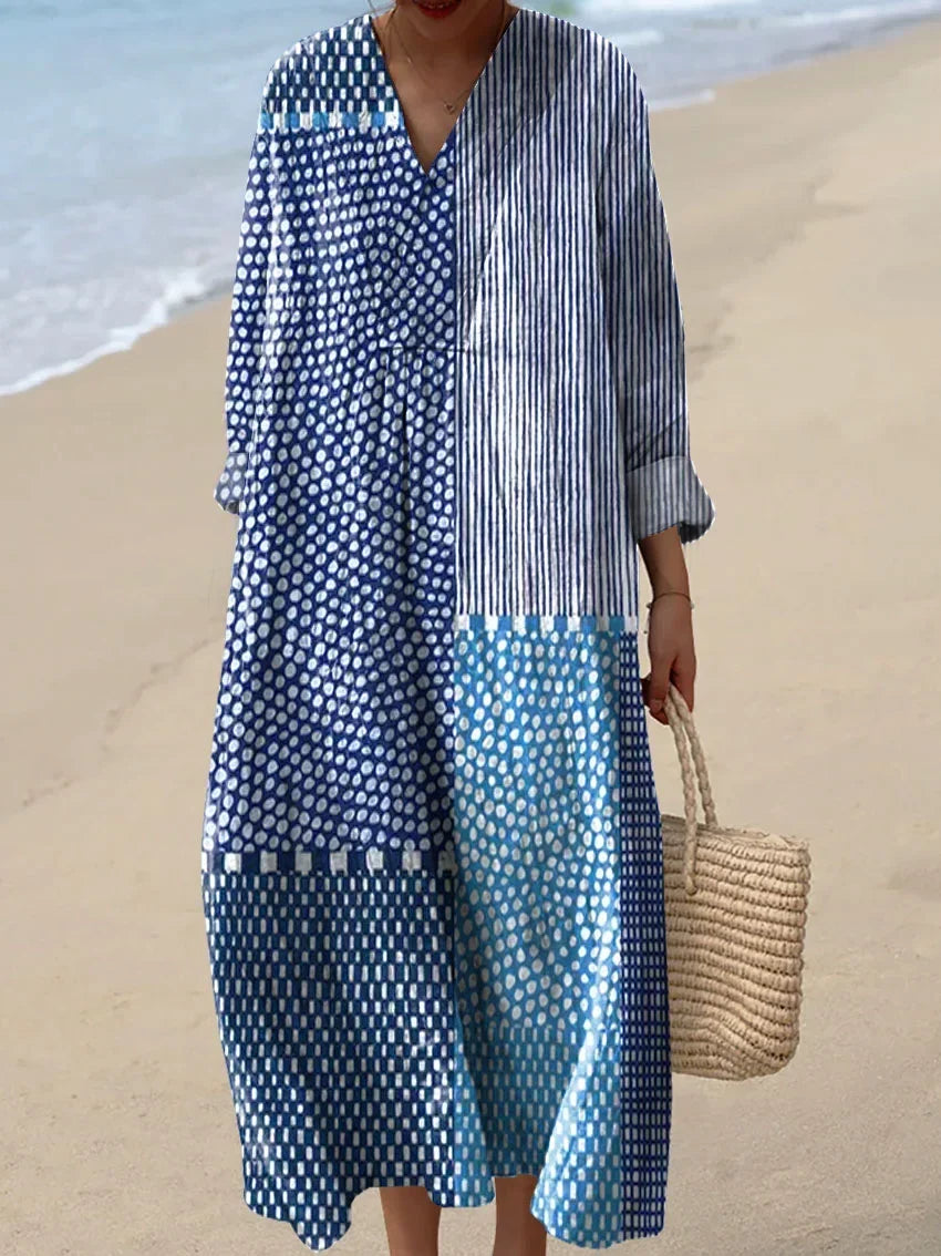 Cassidy — Blue Patchwork-Check Midi Dress