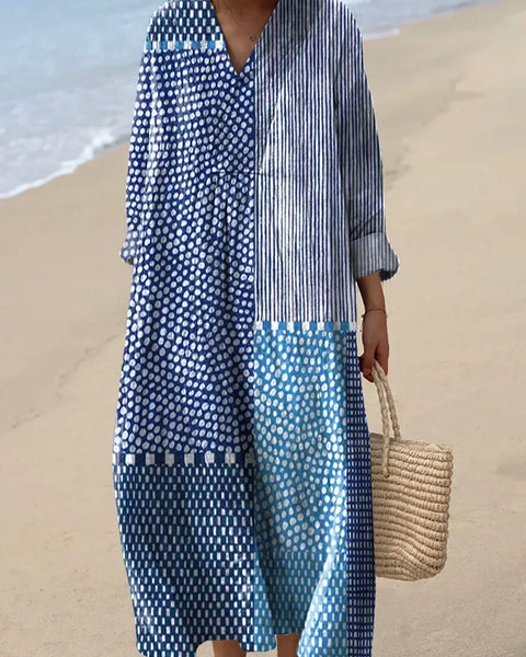 Cassidy — Blue Patchwork-Check Midi Dress