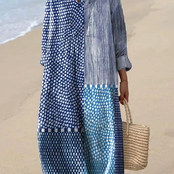 Cassidy — Blue Patchwork-Check Midi Dress