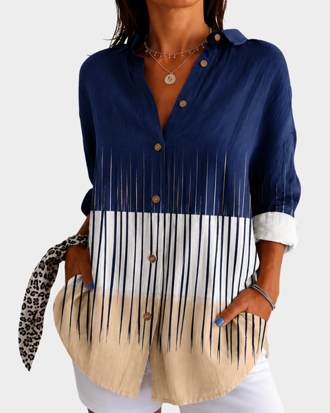 Regina — Blusa Color Block Azul-Marinho e Bege