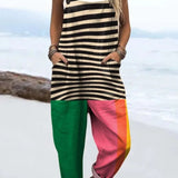 Alvilda — Black Stripe and Green Colour-Block Overalls