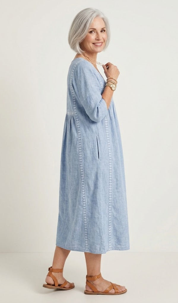 Dionne — Embroidered-Look A-Line Midi Dress
