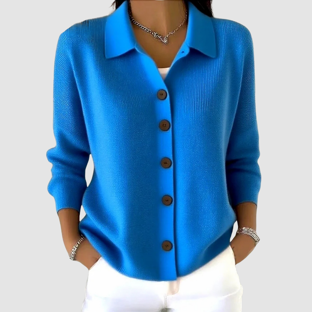 Riah — Button-Up Knit Cardigan (Blue)