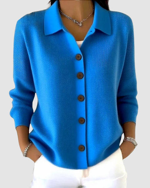 Riah — Button-Up Knit Cardigan (Blue)