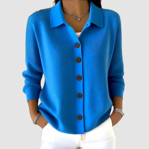 Riah — Button-Up Knit Cardigan (Blue)