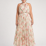 Garance — Cream Floral Halter Midi Dress with Belted Waist
