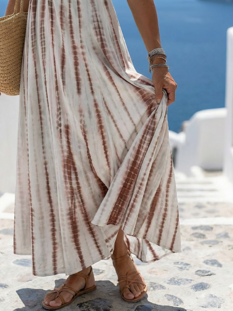 Isaline — Tie-Dye Stripe Maxi Dress with V-Neck and Thin Straps