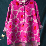 Birgit — Fuchsia Blossom Print Button-Up Blouse