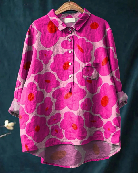 Birgit — Fuchsia Blossom Print Button-Up Blouse